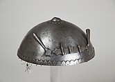 Helmet (Top) and Arm Guards (Dastana), Iron, Indian