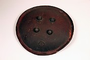 Shield (Dhàl), Leather, iron, lacquer, textile (velvet), Indian