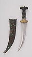 Dagger (Jambiya) with Sheath, Steel, jade, gold, brass, gemstone, Turkish