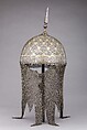 Helmet and Shield, Steel, gold, textile, silver, copper alloy, Persian
