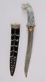 Dagger (Khanjar) with Sheath, Steel, jade, gold, velvet, pearl, turquoise, wood, Indian, Mughal