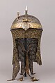 Helmet and Arm Guards, Steel, gold, copper alloy, brass, textile, metallic thread, Indian