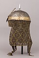 Helmet and Arm Guards, Steel, gold, copper alloy, brass, textile, metallic thread, Indian