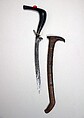 Moulded Single-Edged Curved Knife (Bade-bade) with Sheath, Wood, metal, Sumatran, possibly Acheen