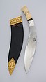 Knife (Kukri) with Sheath, Steel, ivory, gold, silver, wood, leather, Indian or Nepalese, Gurkha