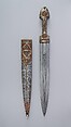 Dagger (Qama) with sheath, Steel, silver, coral, gold, Transcaucasian, Georgian