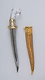 Dagger (Khanjar) with Sheath, Steel, rock crystal, gold, silver, velvet, wood, Indian