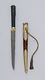 Knife (Kard) with Sheath, Steel, gold, silver, bloodstone, diamond, wood, velvet, Turkish