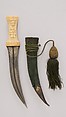 Dagger (Jambiya) with Sheath and Cord, Steel, ivory (elephant), wood, velvet, silver, silk, Persian, Qajar