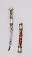 Knife (Dha) with Sheath, Silver, steel, lacquer, Thai