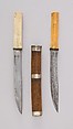 Pair of Knives (Dha) with Sheath, Wood, ivory, steel, silver, Burmese