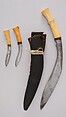 Knife (Kukri) with Sheath, Two Small Knives and Pouch, Steel, ivory, leather, Indian or Nepalese, Gurkha