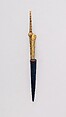 Knife (Piha Kaetta) with Stylus, Pricker, and Sheath, Gold, steel, velvet, Sri Lankan