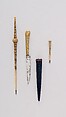 Knife (Piha Kaetta) with Stylus, Pricker, and Sheath, Gold, steel, velvet, Sri Lankan