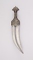 Dagger (Jambiya) with Sheath and Belt, Steel, wood, silver, silver wire, textile, silk, leather, Arabian