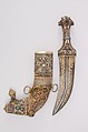 Dagger (Jambiya) with Sheath, Steel, wood, silver, gold, copper foil, pigment, paper, glue, Arabian