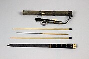 Knife with Sheath, Chopsticks, Pickle Spear and Toothpicks, Steel, bone, ivory, brass, sharkskin, agate, Chinese