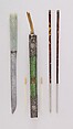 Knife with Sheath, Chopsticks, Picks, and Earspoon, Steel, jade, wood, silver, tortoiseshell, shark skin, ivory, Chinese