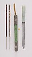Knife with Sheath, Chopsticks, Picks, and Earspoon, Steel, jade, wood, silver, tortoiseshell, shark skin, ivory, Chinese