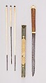 Knife with Sheath, Chopsticks, Pickle Spear and Picks, Steel, wood, ivory, silver, brass, leather, Chinese