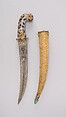Dagger with Scabbard, Steel, copper, nephrite, agate, gemstones, colored stones, gold, silver, blade and scabbard, Turkish; hilt, probably Indian