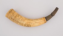 Powder Horn, Horn (cow), wood, brass, Colonial American