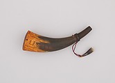 Powder Horn, A. Inman, Horn (cow), wood, cord, American