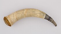 Powder Horn, Horn (cow), wood, pigment, Colonial American
