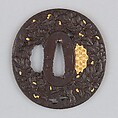 Sword guard (<i>Tsuba</i>) With Cherry Blossom Motif (桜図鐔), Iron, gold, Japanese