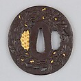 Sword guard (<i>Tsuba</i>) With Cherry Blossom Motif (桜図鐔), Iron, gold, Japanese