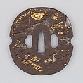 Sword Guard (Tsuba), Iron, gold, silver, copper-gold alloy (shakudō), copper, Japanese