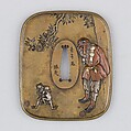 Sword Guard (Tsuba) with the Wrestling Frogs, Copper alloy (sentoku), gold, silver, copper-gold alloy (shakudō), copper, Japanese