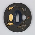 Sword Guard (Tsuba), Copper-gold alloy (shakudō), gold, copper-silver alloy (shibuichi), copper, Japanese
