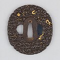 Sword Guard (Tsuba), Iron, gold, copper-gold alloy (shakudō), copper, Japanese