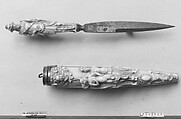 Knife with Sheath, Steel, ivory, diamond, ruby, enamel, gold, French, Dieppe
