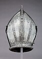Close-Helmet, Attributed to Kunz Lochner (German, Nuremberg, 1510–1567), Steel, leather, German, Nuremberg