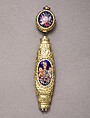 Smallsword Hilt and Scabbard Mounts, James Morisset (British, London 1738–1815), Silver, enamel, paste brilliants, gold, textile, British, London