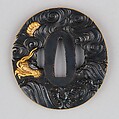 Sword Guard (Tsuba), Copper-gold alloy (shakudō), gold, copper, Japanese