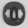 Sword Guard (Tsuba), Copper-gold alloy (shakudō), gold, enamel, copper, Japanese