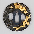 Sword Guard (Tsuba), Copper-gold alloy (shakudō), gold, copper, Japanese