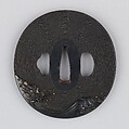波濤に岩上鷹図大小鐔 Matching Pair of Sword Guards (<i>Daishō-tsuba</i>), Inscribed by 石黒政常 Ishiguro Masatsune (Japanese, 1760–1828), Copper-gold alloy (<i>shakudō</i>), copper-silver alloy (<i>shibuichi</i>), gold, copper, Japanese