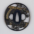 Sword Guard (Tsuba), Copper-gold alloy (shakudō), gold, copper, Japanese