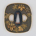 Sword Guard (Tsuba), Copper-gold alloy (shakudō), gold, enameled cloisonné (shippō), copper, Japanese
