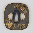 Sword Guard (Tsuba), Copper-gold alloy (shakudō), gold, enameled cloisonné (shippō), copper, Japanese