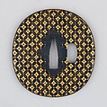 Sword Guard (Tsuba), Copper-gold alloy (shakudō), gold, enamel, copper, Japanese