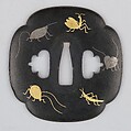Sword Guard (Tsuba), Copper-gold alloy (shakudō), gold, silver, copper, Japanese