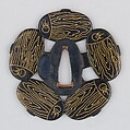 Sword Guard (Tsuba), Copper-gold alloy (shakudō), gold, copper, Japanese