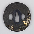 Sword Guard (Tsuba), Copper-gold alloy (shakudō), gold, silver, copper, Japanese