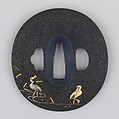 Sword Guard (Tsuba), Copper-gold alloy (shakudō), gold, silver, copper, Japanese