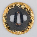 Sword Guard (Tsuba), Copper-gold alloy (shakudō), gold, copper, Japanese